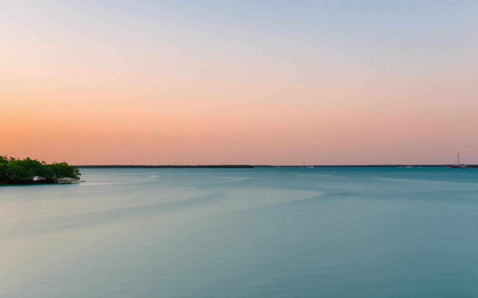 Calm Biscayne-area water at golden hour